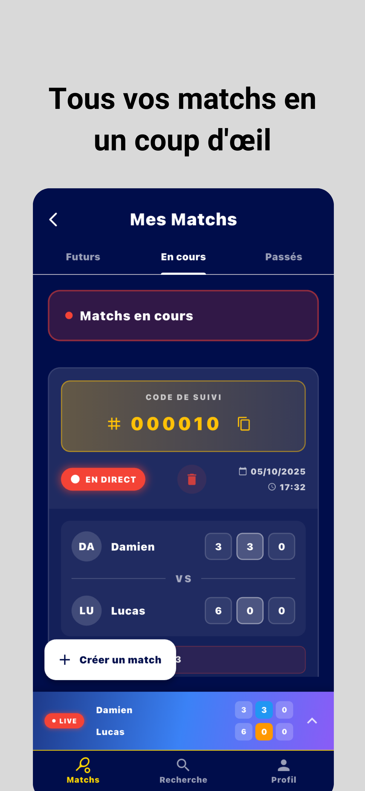 Liste des matchs